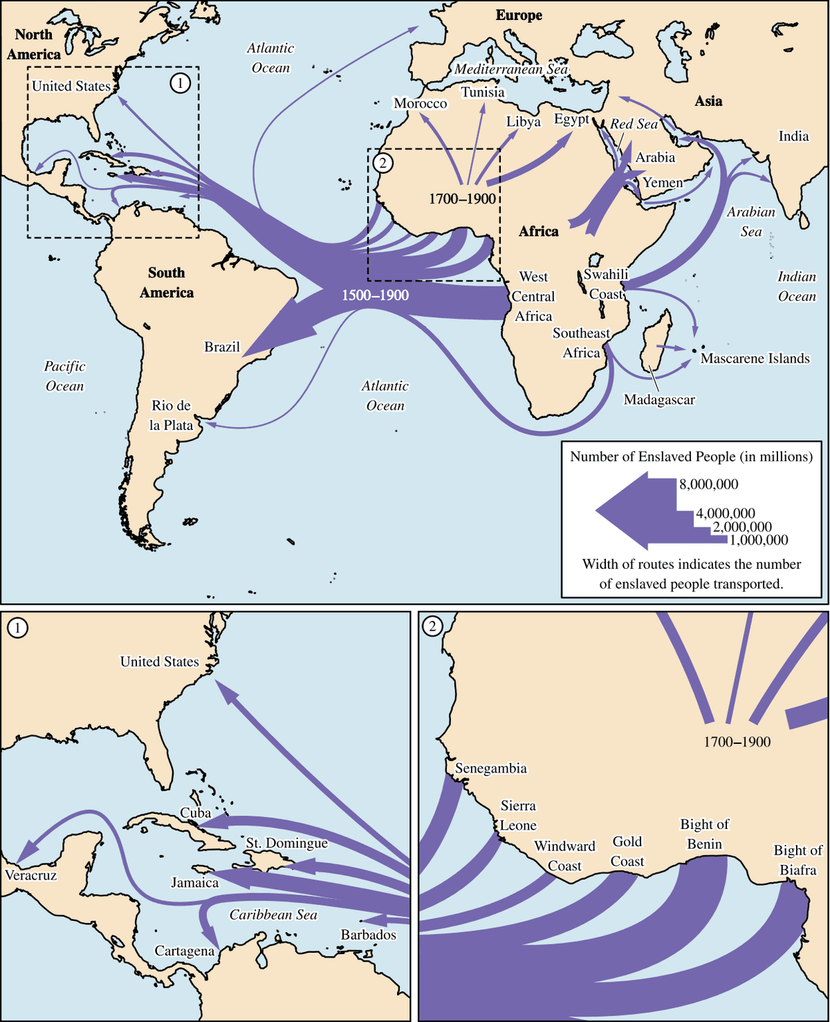 Map Showing an Overview of the Slave Trade Out of Africa