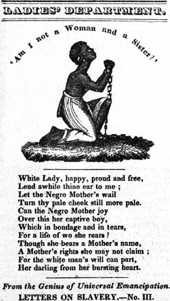Am I Not a Woman and a Sister? from The Liberator, 1849