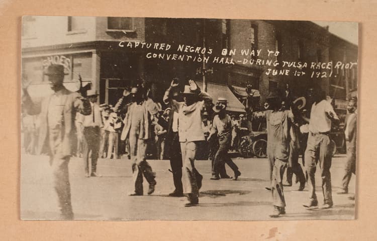 Photograph of Black Men with Hands Raised During the Tulsa Race Massacre, 1921