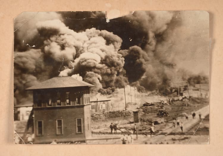 Photograph of the Greenwood District Burning During the Tulsa Race Massacre, 1921