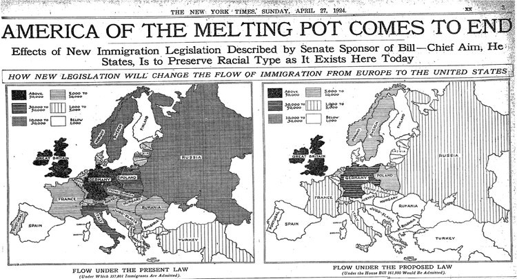 A newspaper headline discussing the National Origins Act